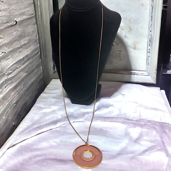 Universal Thread Circular Semi Precious Light Gold Long Pendant Necklace Vintage - Picture 1 of 11